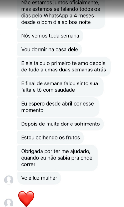 Relato de aluna sobre reaproximação após o término